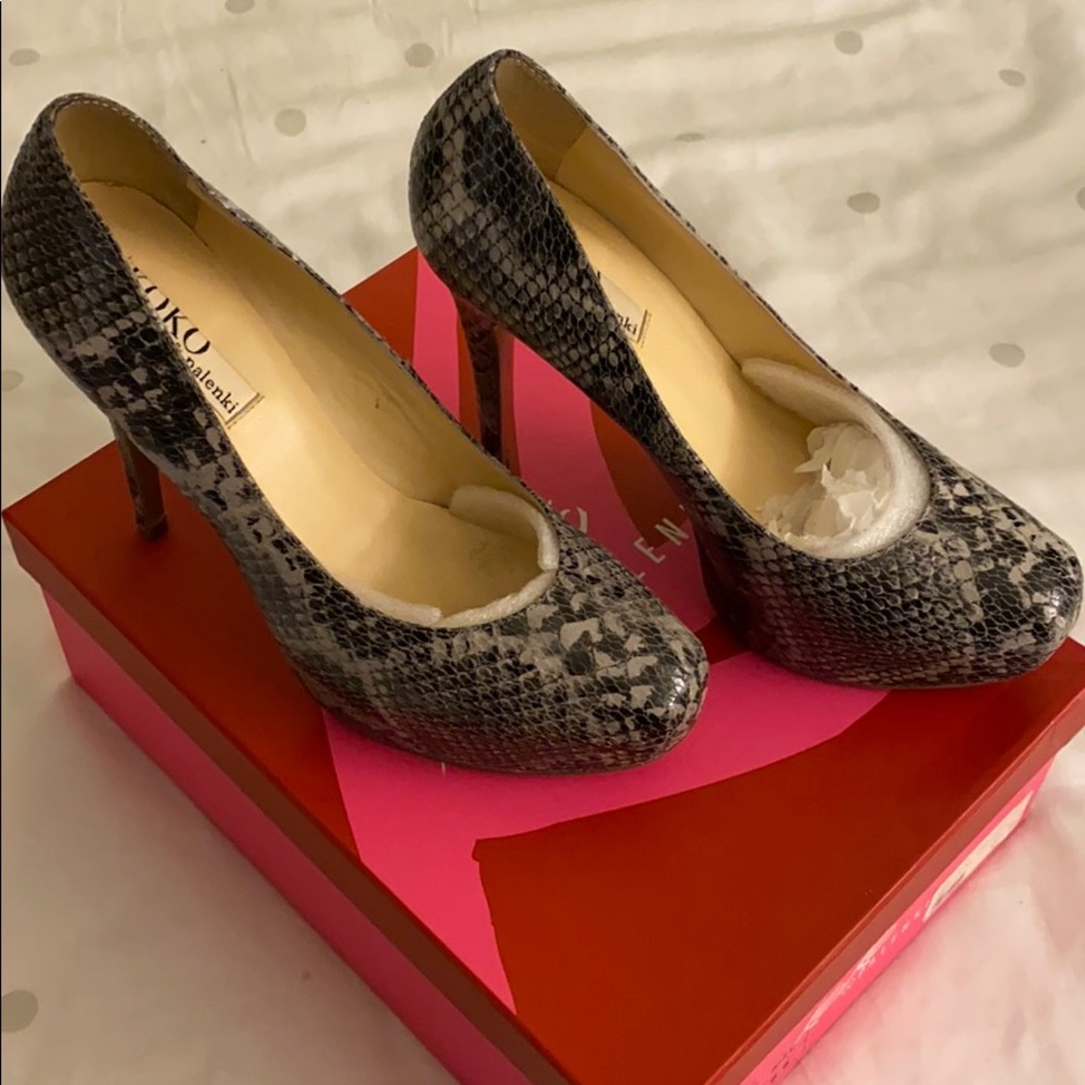 Koko & Palenki light grey python heels